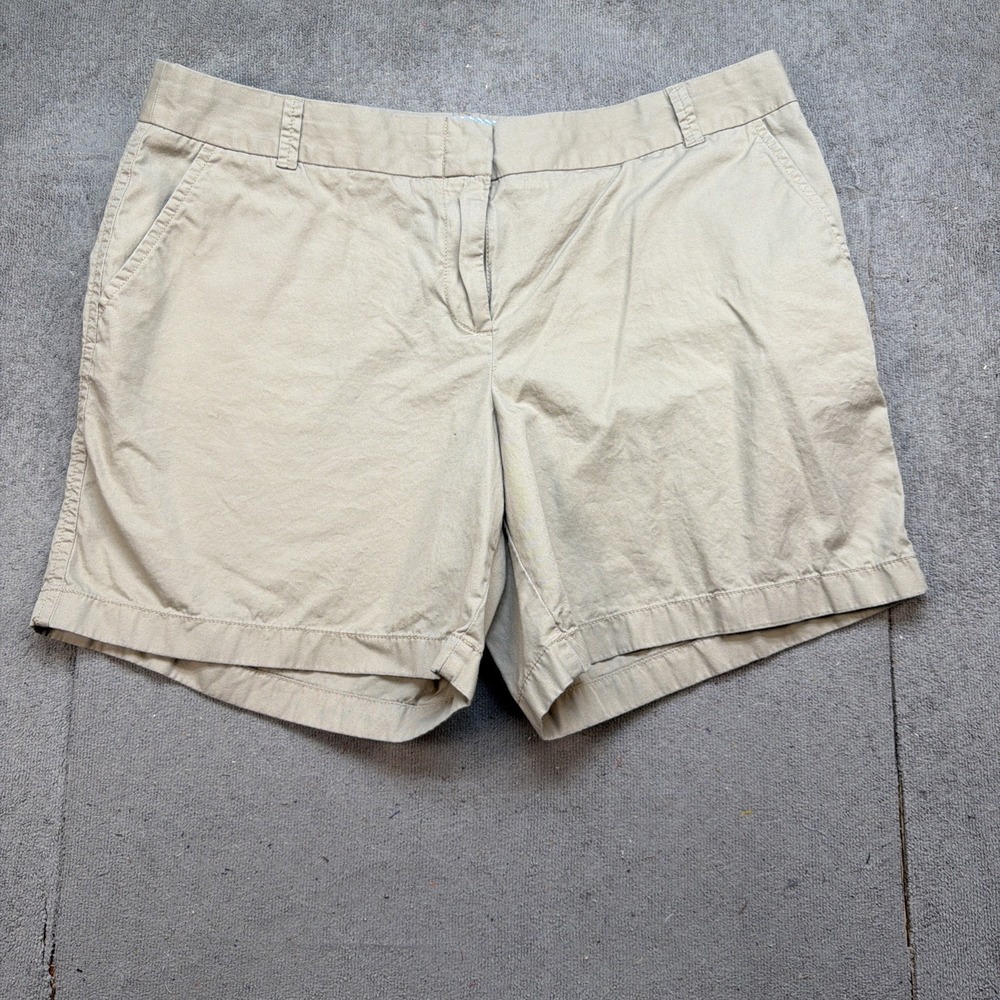 J Crew Chino Shorts Women 14 Beige Flat Front Classic Preppy